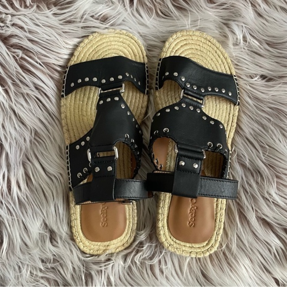 NWOT See by Chloé Black Leather Strap Espadrilles